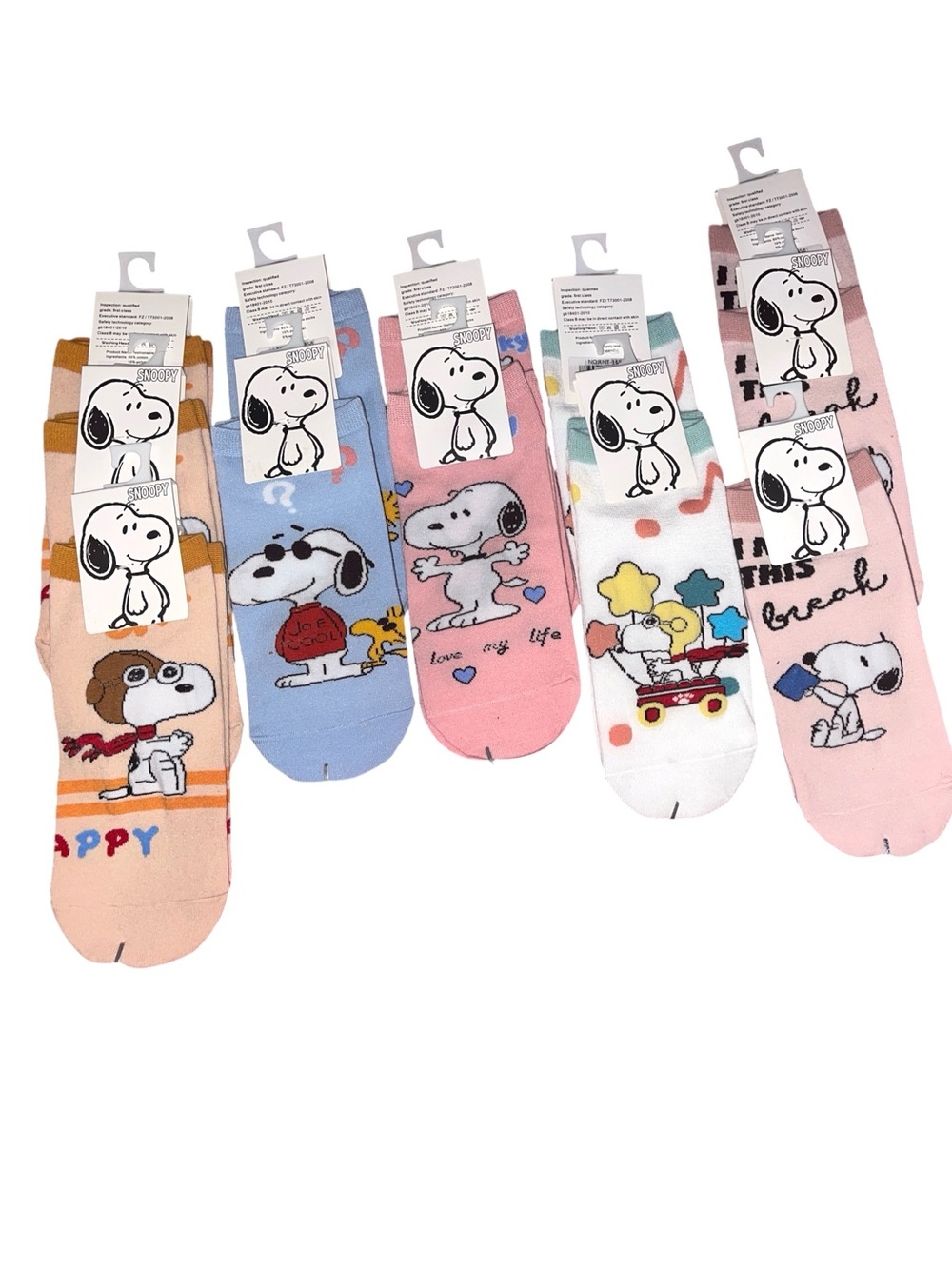 SET OF 12 SNOOPY CHARACTER SOCKS WHOLESALE
